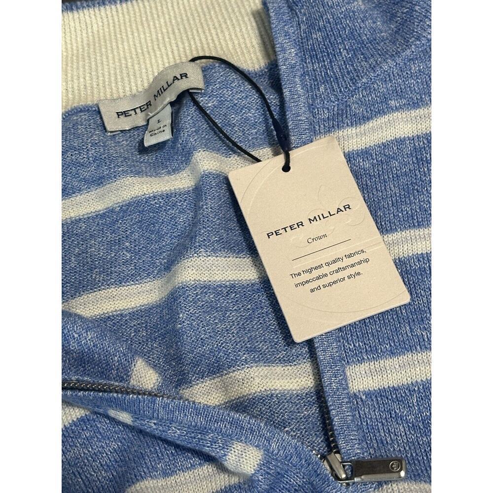 Peter Millar Men’s Long Bay Multi 1/4 Zip Sweater Stripe Large Blue Wool